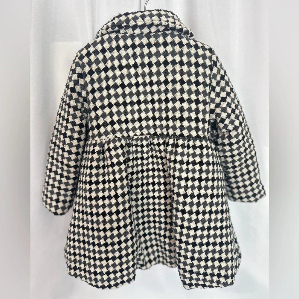 Penelope Mack Girls Black & White Houndstooth Coat PinkSatinLining Size 4T(1247)